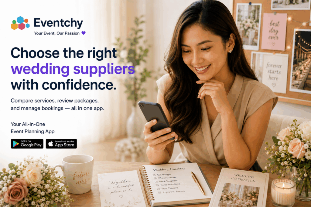 Woman choosing wedding suppliers using the Eventchy app in the Philippines