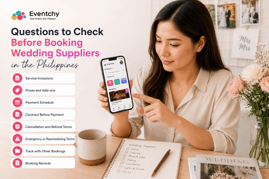 Woman reviewing wedding supplier booking details using Eventchy